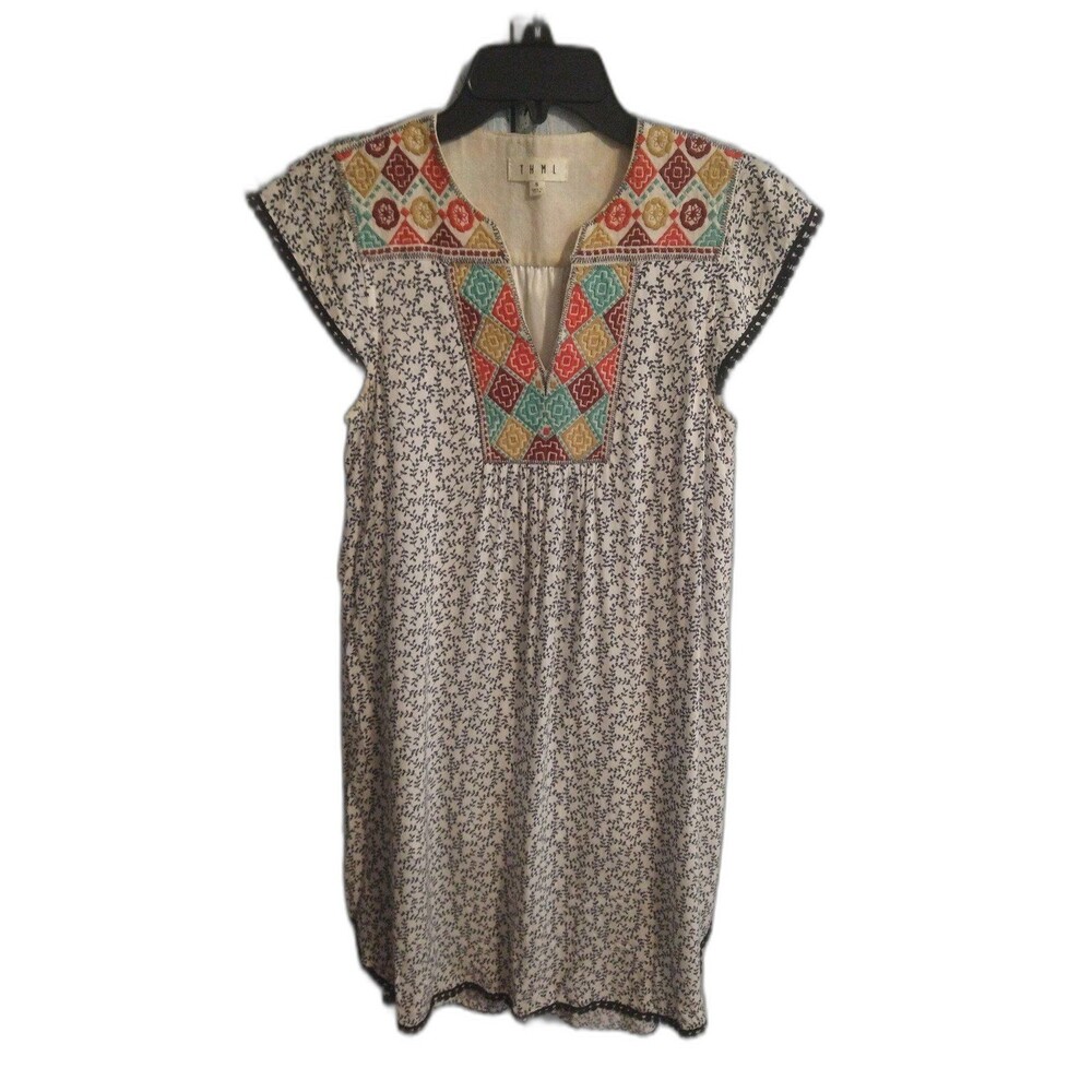 THML knee length embroidered dress Small boho Artsy Cottage Core